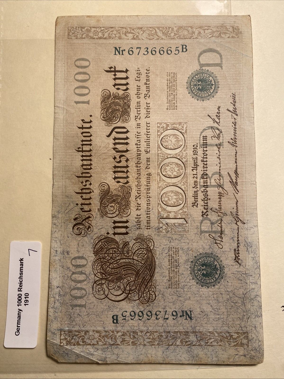 Germany 1910 1000 Marks ( Pictured Is The Note You Will Receive) Free Shipping