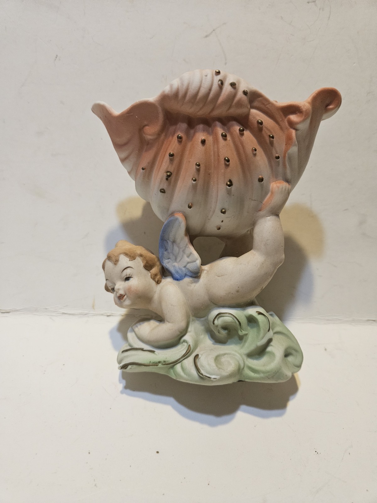 Vtg Bisque Angel Cherub Planter Seashell Bowl Occupied Japan Post WW2 EUC 13852