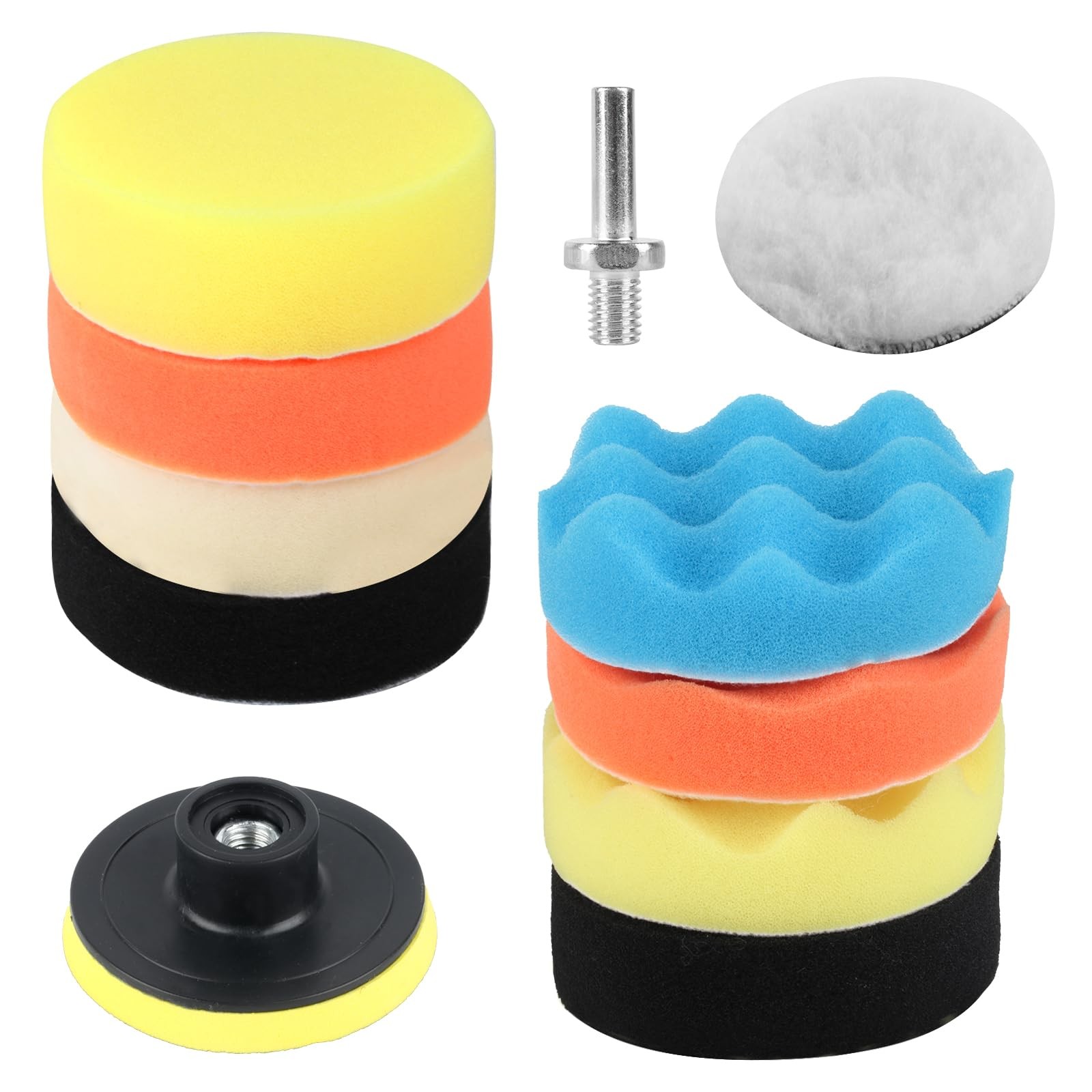 10 Pack Car Polishing Pads 3 Inch Foam Buffer Fleece Pad Drill M10 Adapter