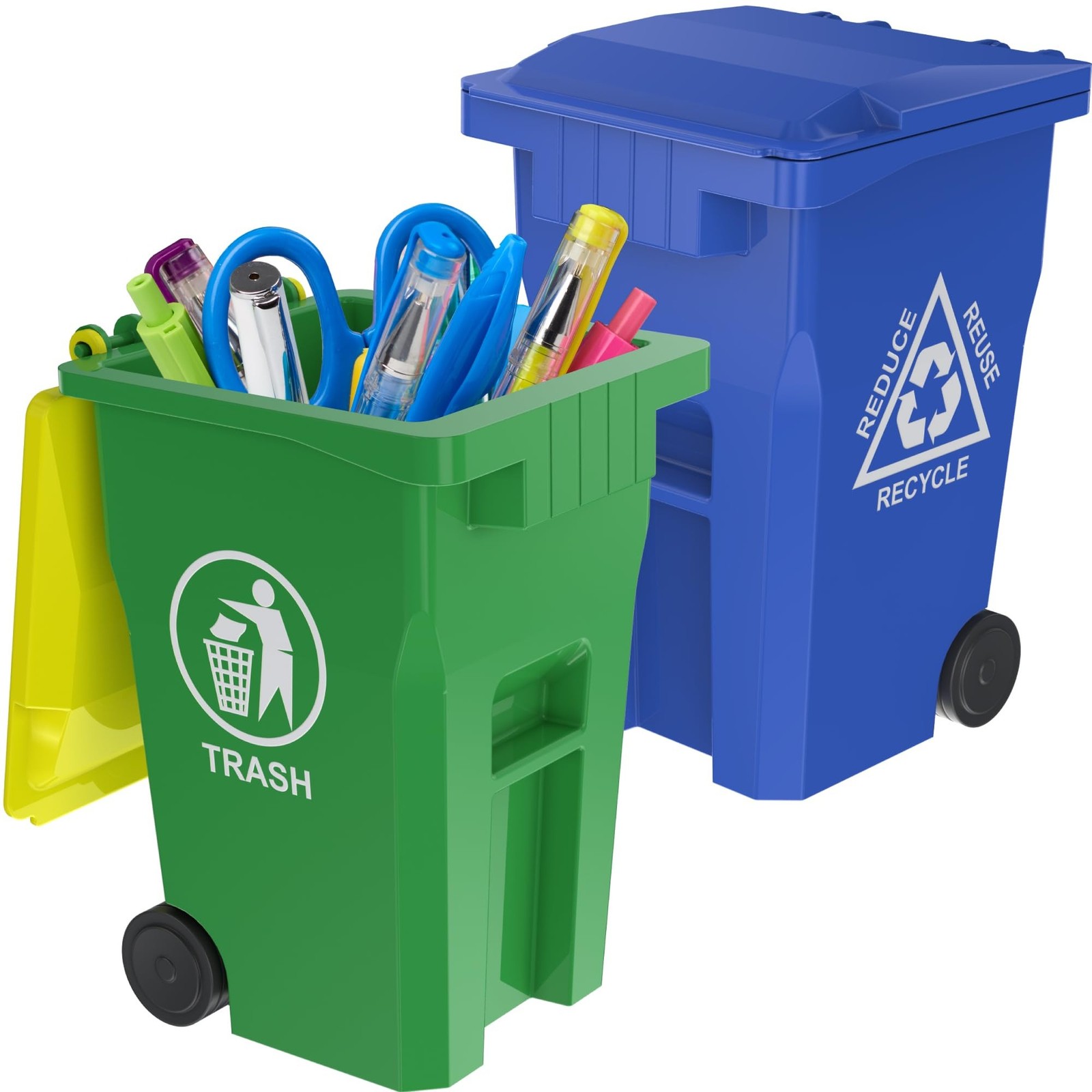 Wiosi Mini Garbage Trash Pen Holder for Desk, Pack of 2, Blue & Green, Tiny R...