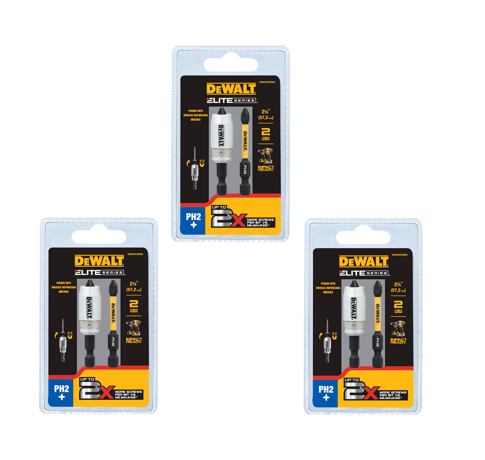 3X PACK DEWALT DWAF2PH2IR2S PH2 FLEXTORQ 2-1/4in Impact Driver Drill