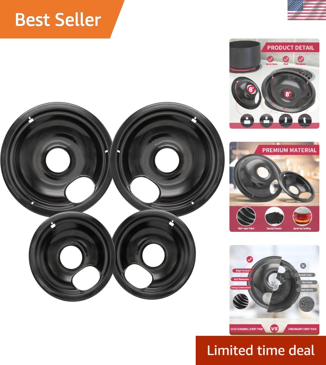 Black Stove Drip Pans Compatible with Frigidaire – Easy to Clean