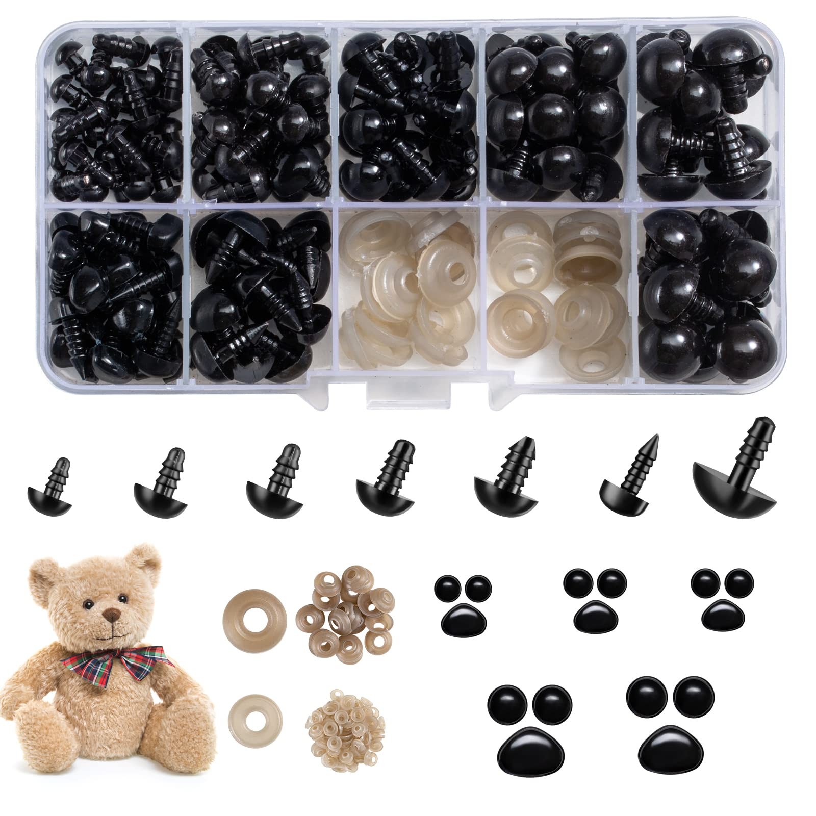 270PCS Safety Eyes and Noses, Black Plastic Teddy Bear Nose