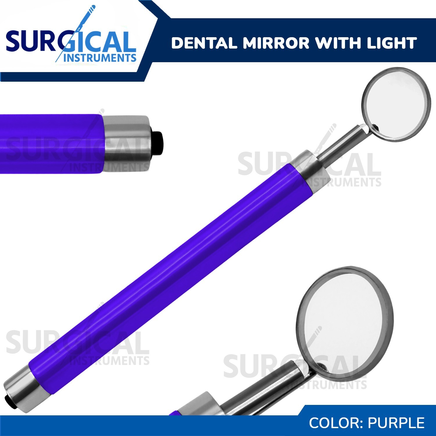 Dental Mirror with Light (Purple) Dental Instruments Stainless German Grade