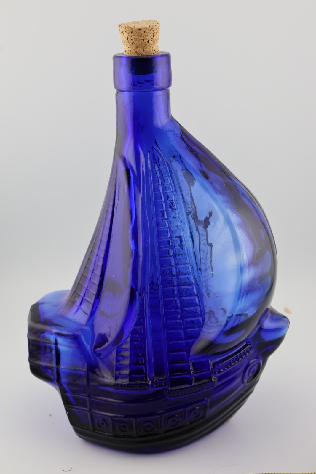 Knobler MINT Spanish Blue Glass Sailboat Liquor Bottle Kobalt Blue