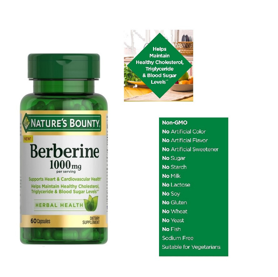 Berberine 1000mg / Nature's Bounty {60 capsules} - Heart Cardio Health  exp 2027