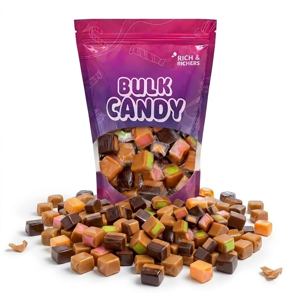 Caramel Cubes Filled Candy | Assorted Flavors | Individually Wrapped | 1LB - 3LB