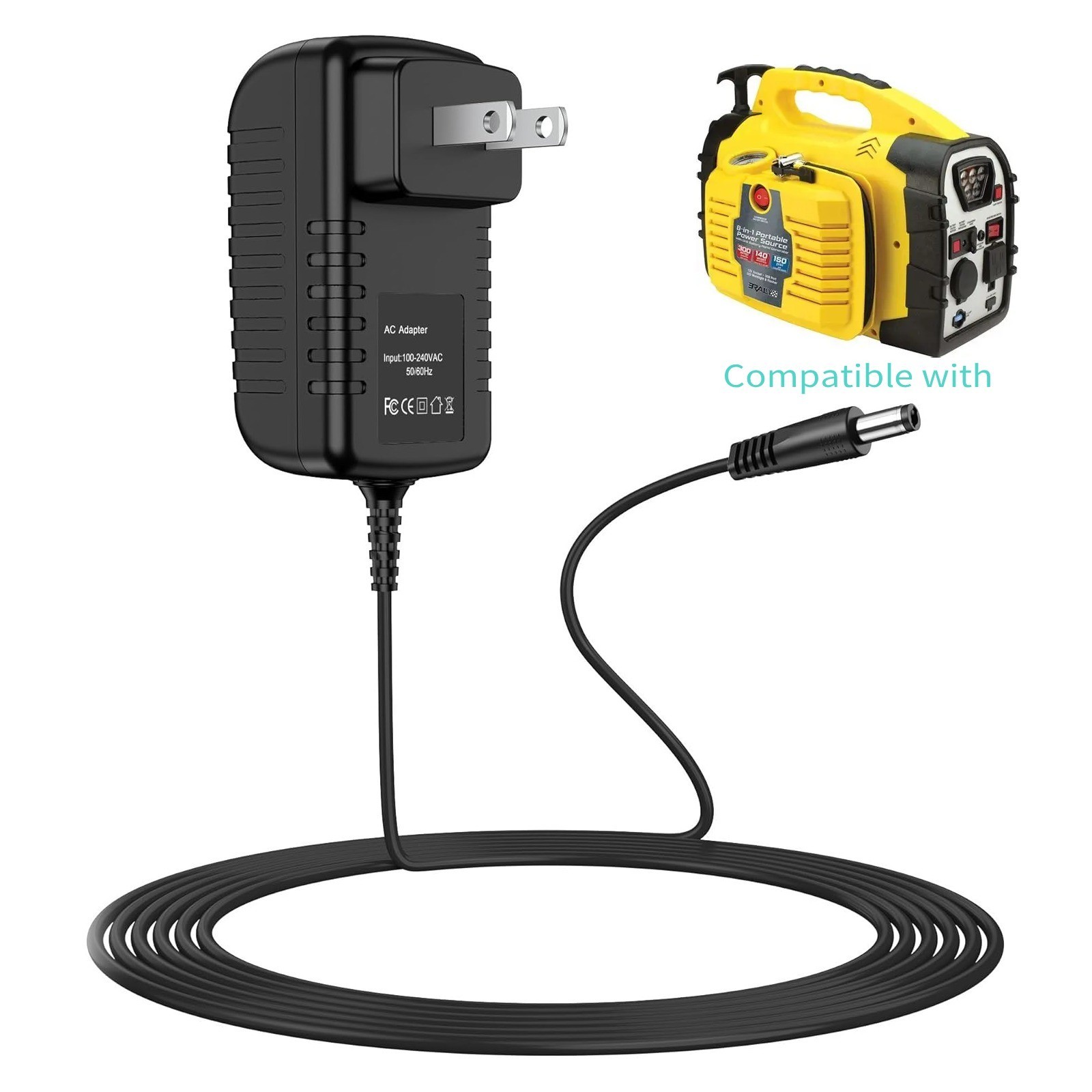 AC/DC Power Adapter Charger Cord for Rally 8 in 1 Portable Power Jump Starter