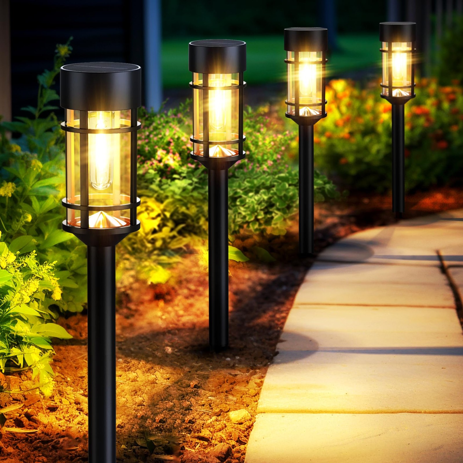 Solar Pathway Lights, 8 Pack LED Solar Lights Outdoor Waterproof, Glass Metal...
