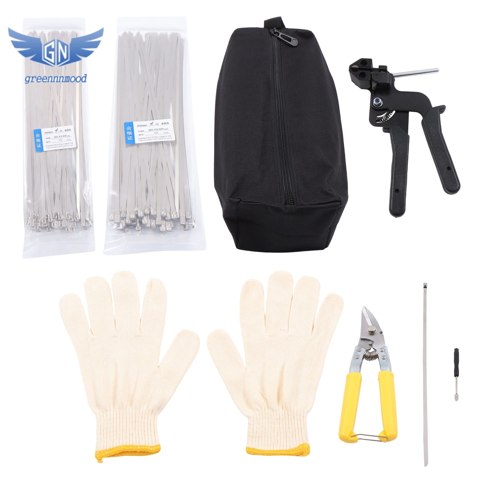 Steel Zip Tie Gun Kit Stainless Steel Cable Tie Tool with 100 Pcs Metal Zip Ties