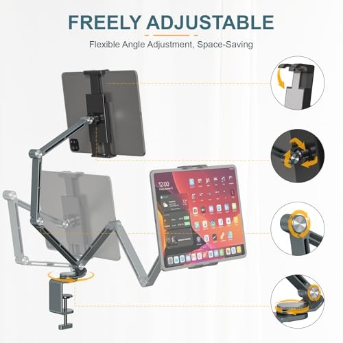 Tablet Stand Holder, Tablet Desk Mount, Adjustable Foldable Tablet Arm Grey