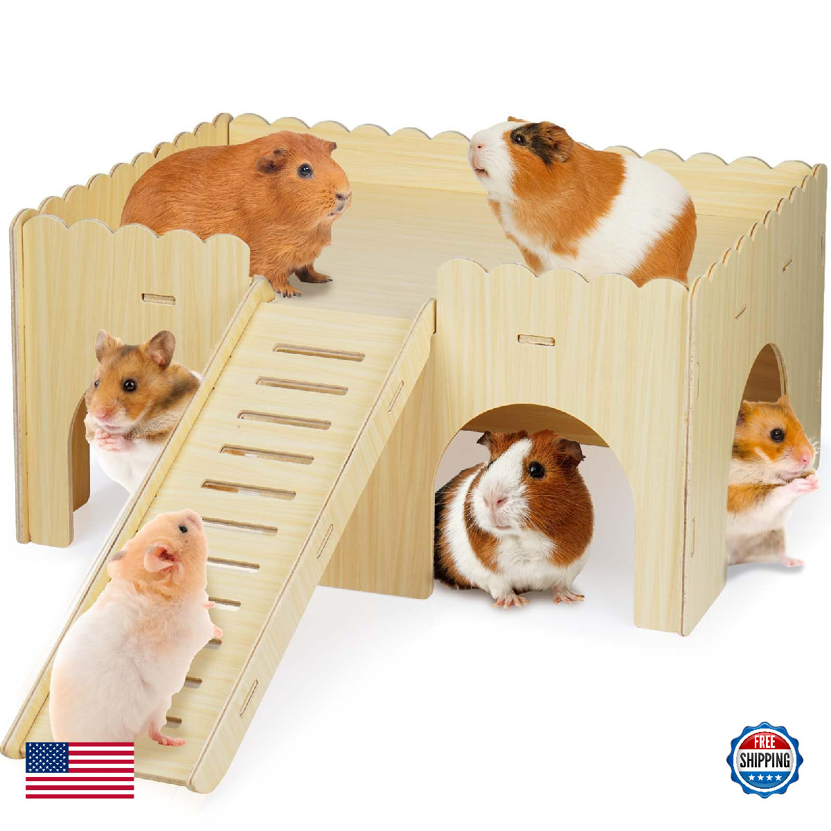 Large Guinea Pig Hideout, Upgraded Wooden Guinea Pig Castle with Guinea Pig ramp