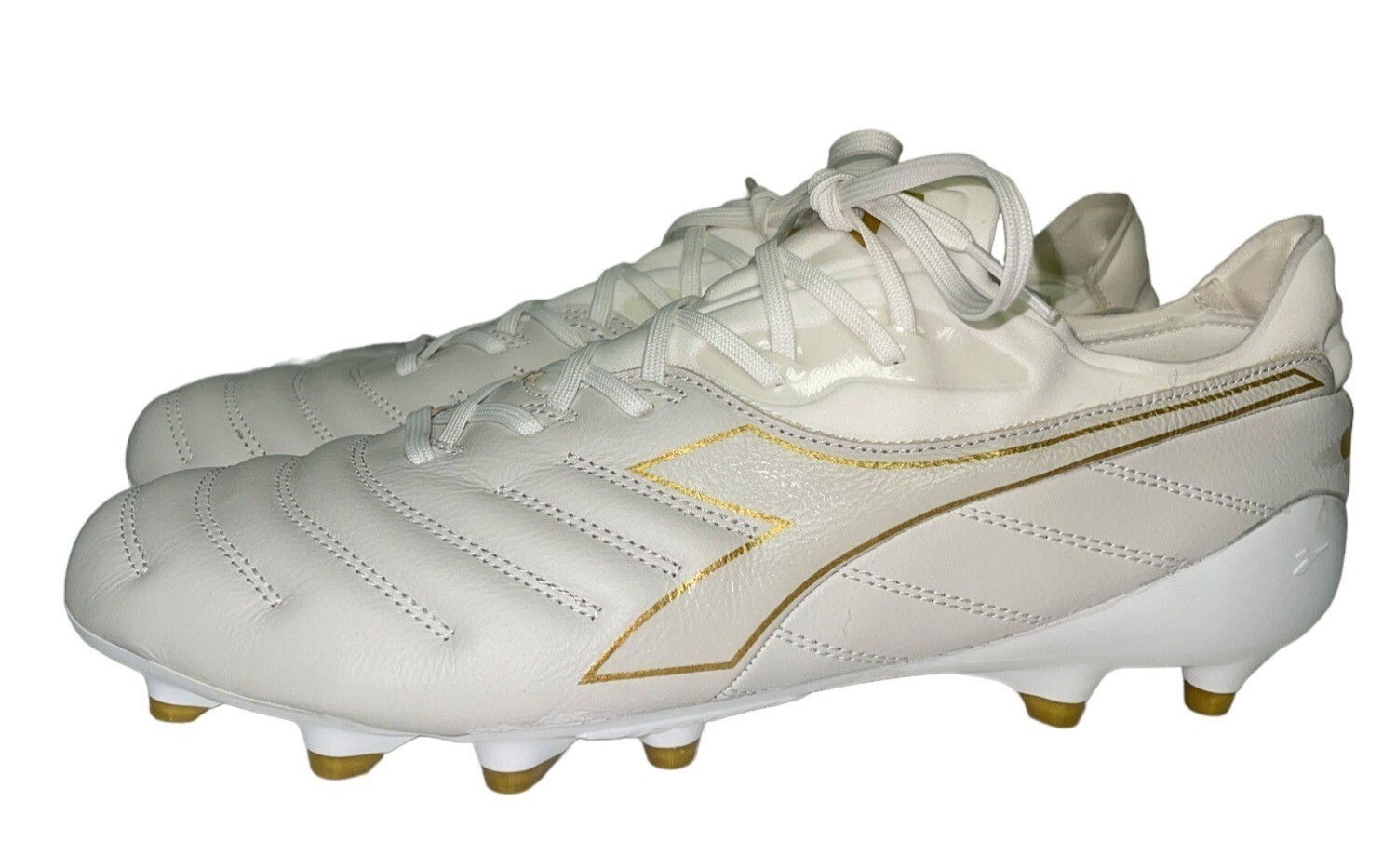 Diadora Brasil Elite LT LP12 Men's Cleats Soccer White Gold Size 12.5 Italy NEW