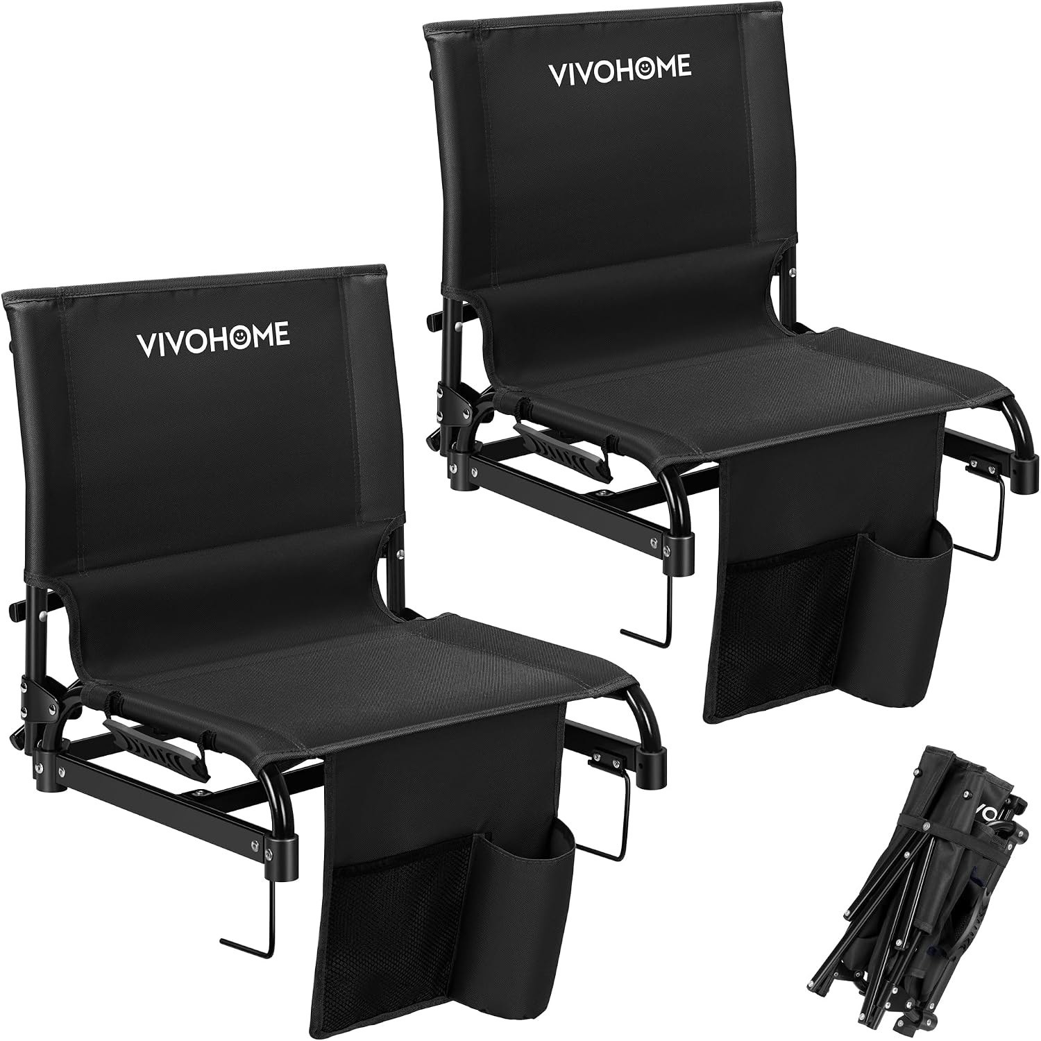 2 Pack Folding Stadium Seats w/ Back Support Portable Bleacher Chairs Cup Holder