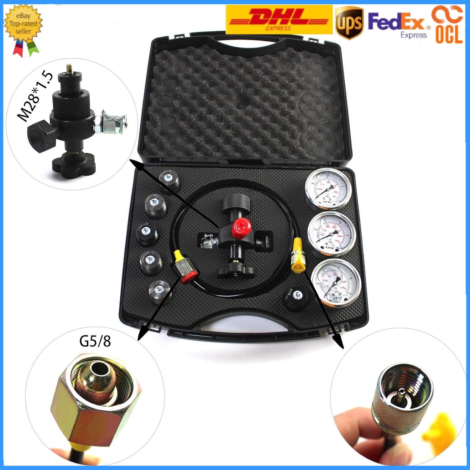 Hydraulic Nitrogen Accumulator Charging Kit, Gas Charging Pressure Test Tool