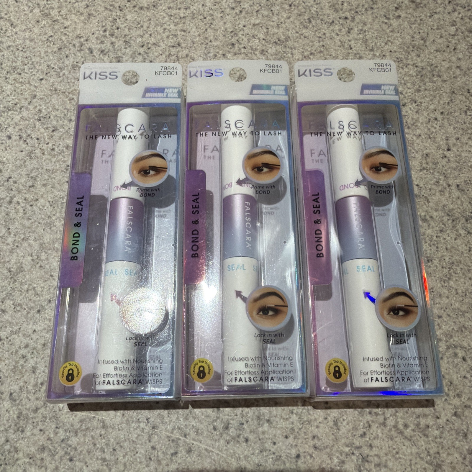 3X Kiss Falscara Bond & Seal Eyelash Extension Adhesive & Seal .15 fl oz Wisps