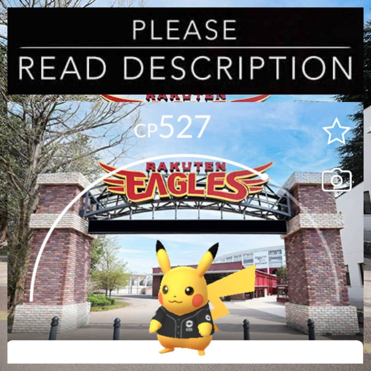 Pikachu Baseball Shirt Tohoku Rakuten Eagles B'ground Non Shiny - Pokemon Go