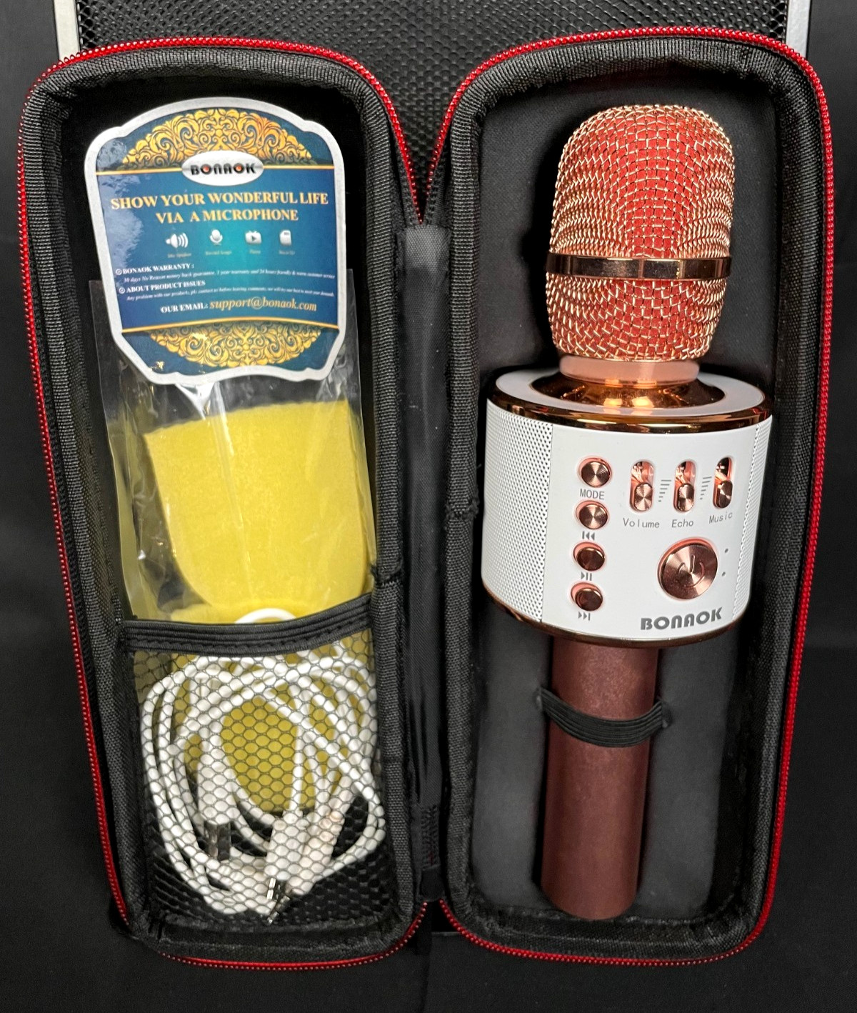 BONAOK Wireless Bluetooth Karaoke Microphone Portable, Handheld-Gold And Pink