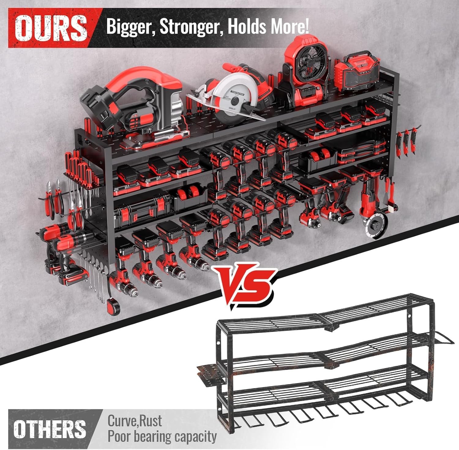 49.8" Power Tool Organizer Wall Mount 4-Layer Heavy Duty Tool Rack