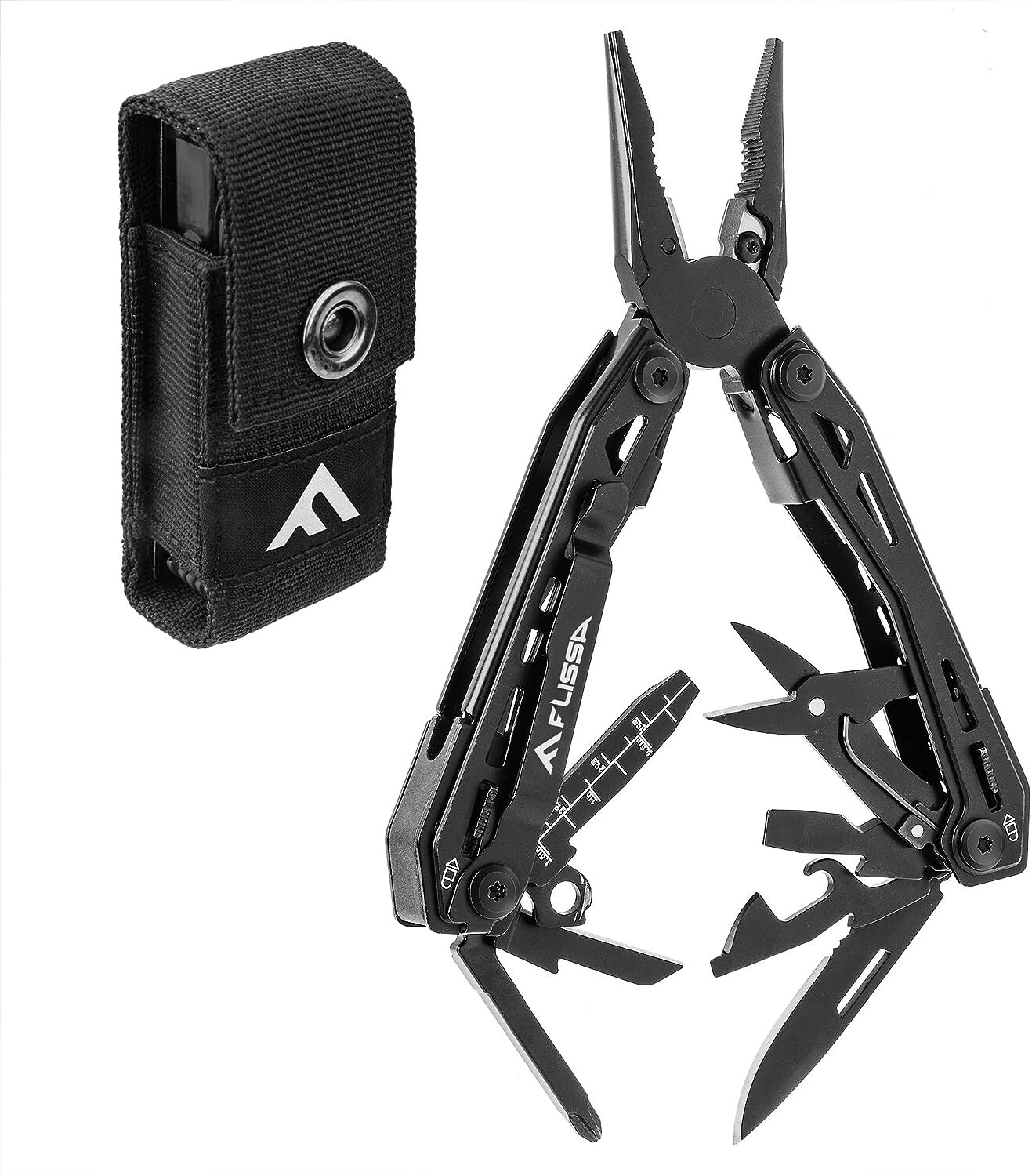FLISSA 16-in-1 MultiTool Black Stainless Steel  Self-locking Foldable w/ Sheath