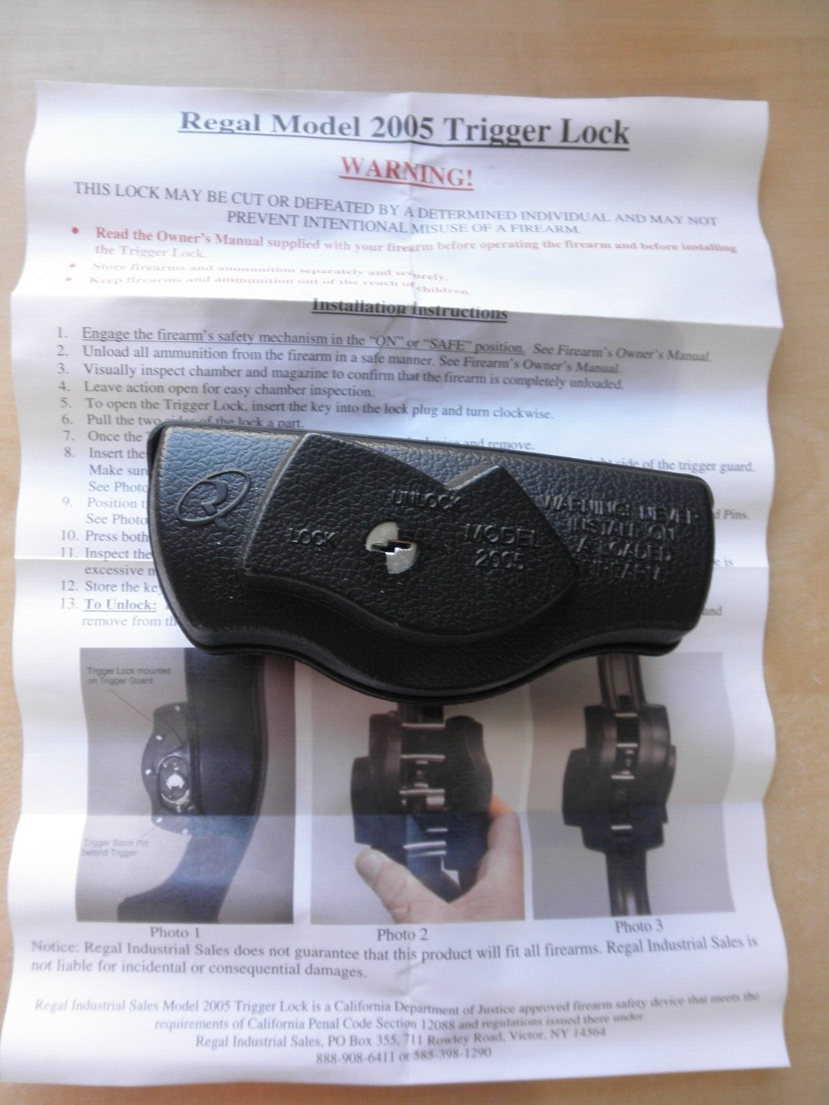 Regal Model M2005 Rifle / Shotgun Trigger Lock NIP W/ 2 Keys CA DOJ Approved!
