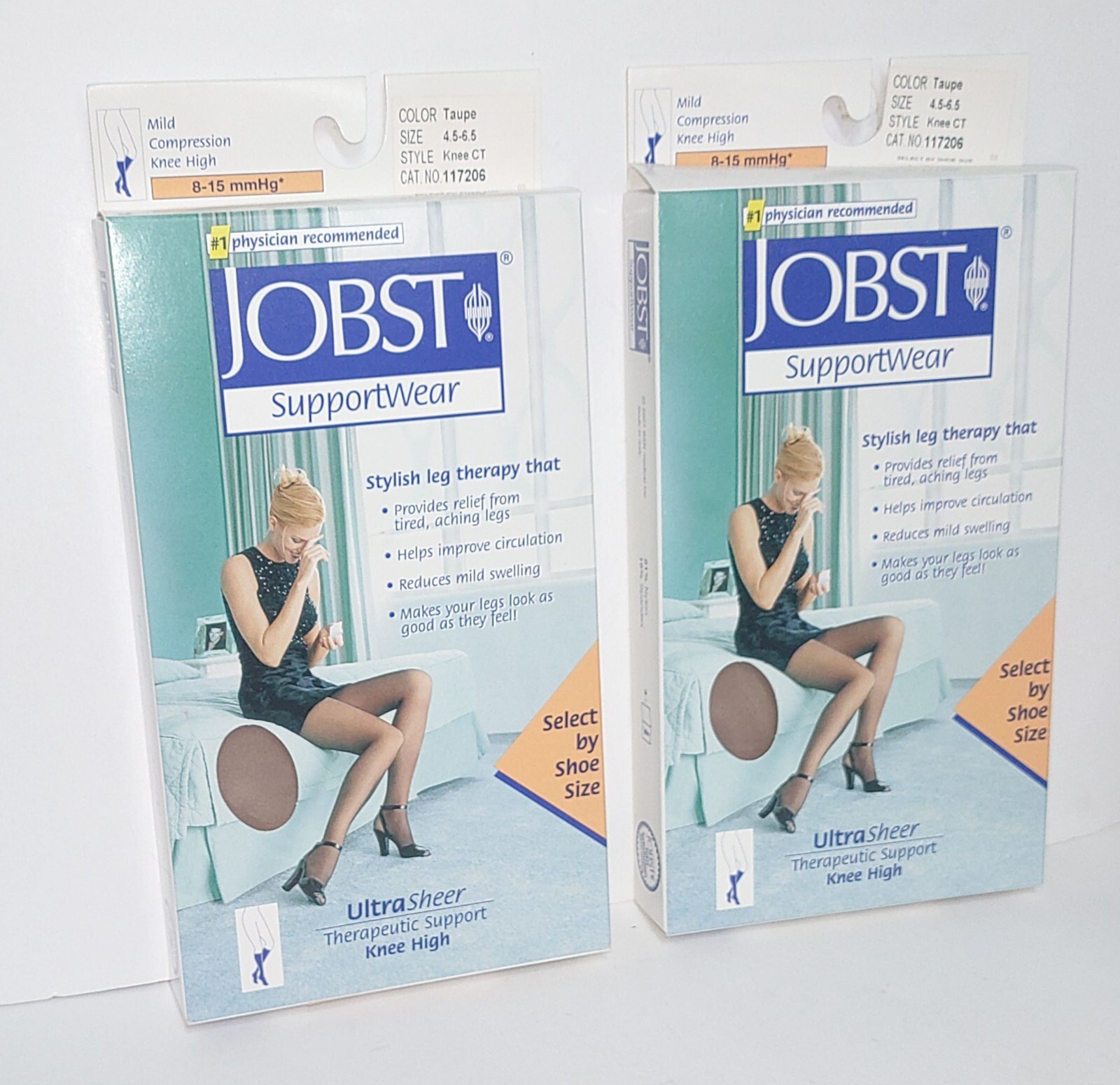 Jobst Mild Compression Knee High Ultra Sheer Taupe 8-15 mmhg Sz 4.5-6.5 Lot of 2