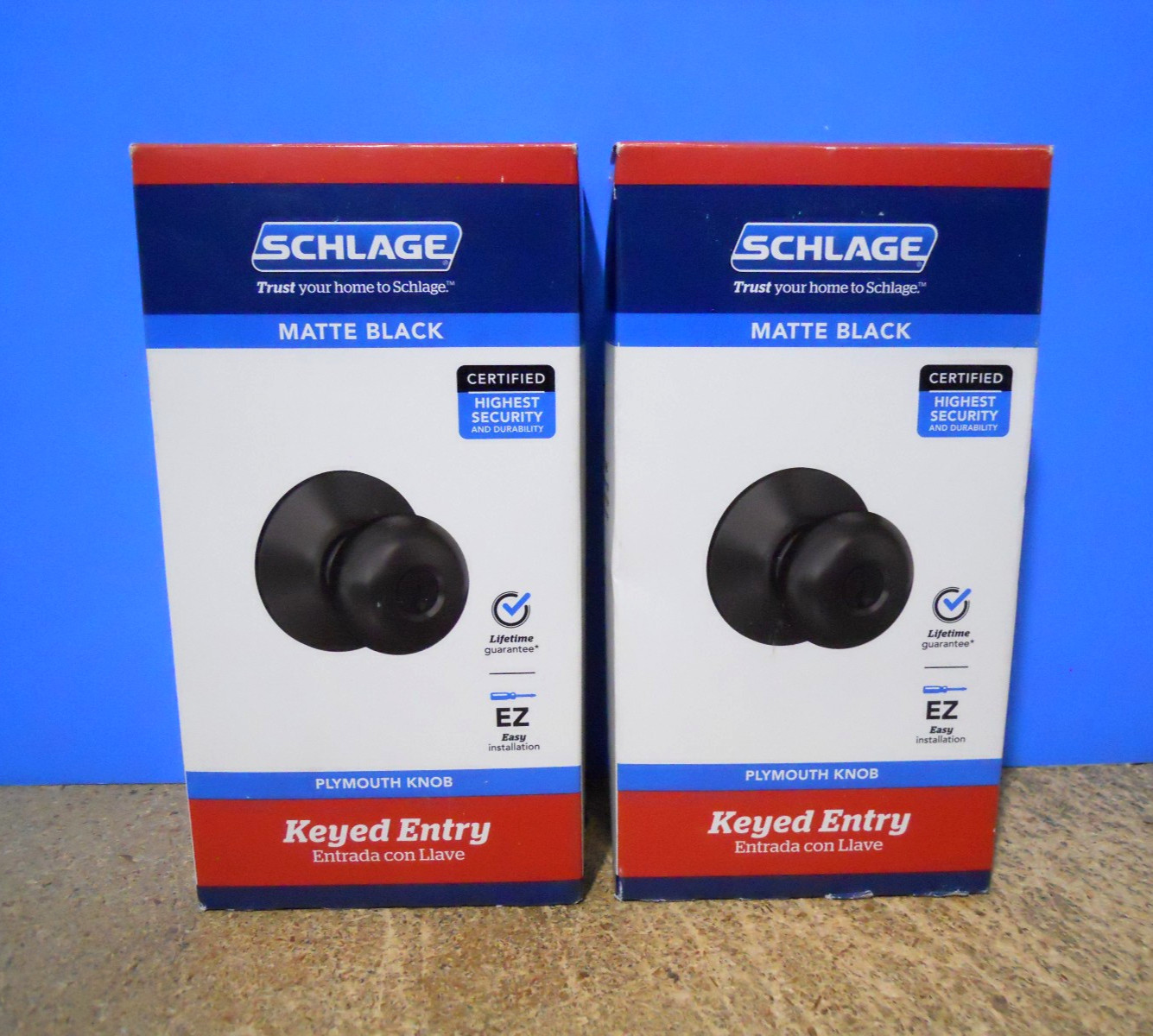 2 Pack Schlage Keyed Entry Plymouth Lock Door Knob Matte Black F51A G PLY 622