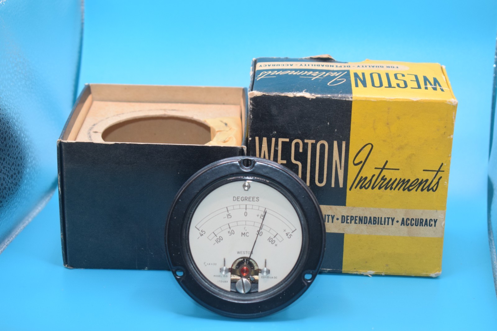 NOS UNIQUE ANTIQUE STEAMPUNK PANEL METER - Weston 1531 - DC MIC AMM in Degrees