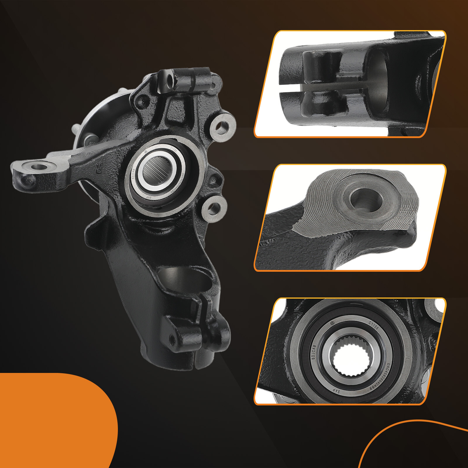 Pair Front Steering Knuckle&Wheel Bearing Hub Assembly Black For Ford Focus 2.0L
