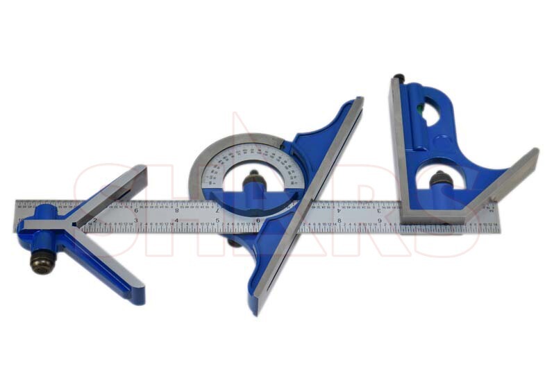 12" 4 pc Combination Square Set Protractor + 12" 4R Graduation Blade M}
