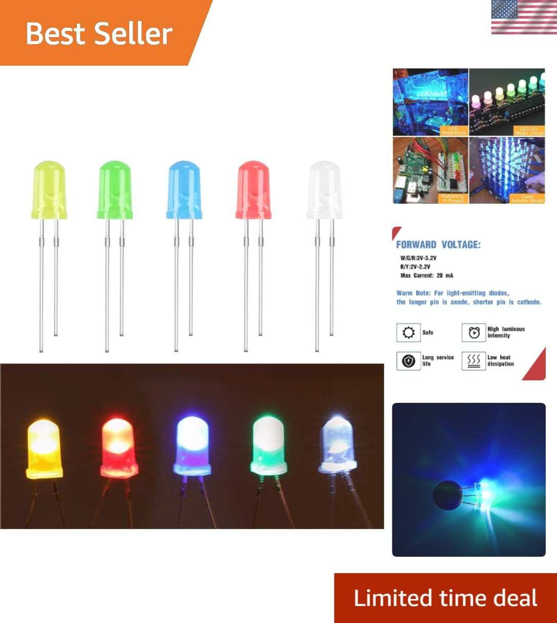 STEM Ready: 100 Pcs 5mm LED Diodes Assorted Kit for Electronics & Projects