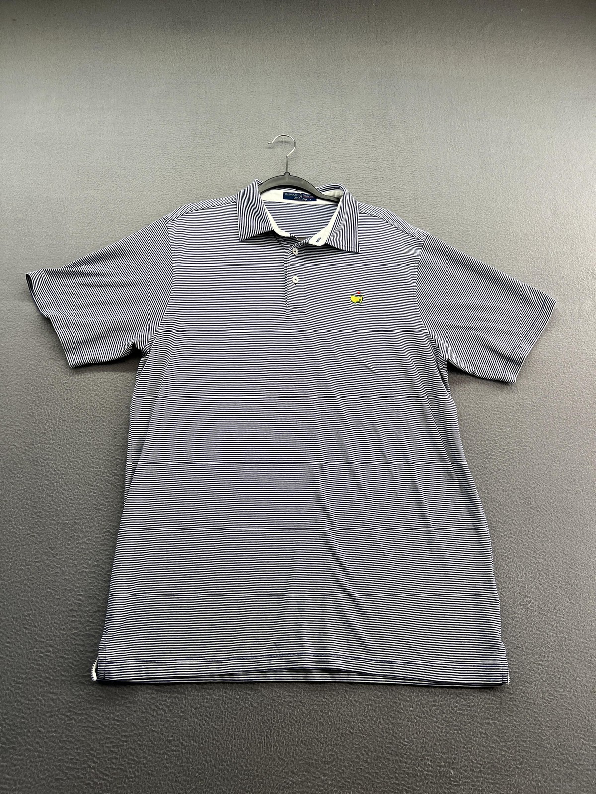 Masters Tournament Polo Shirt Mens Large Navy White Striped Golf Made in Italy