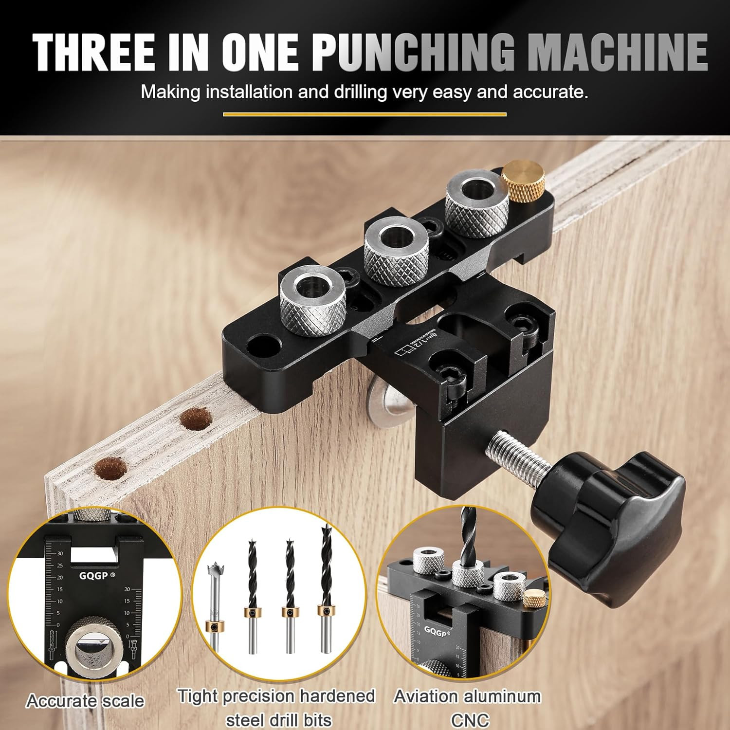 3 in 1 Dowel Jig Drill Kit,Self Centering Doweling Jig,Adjustable Drilling Width