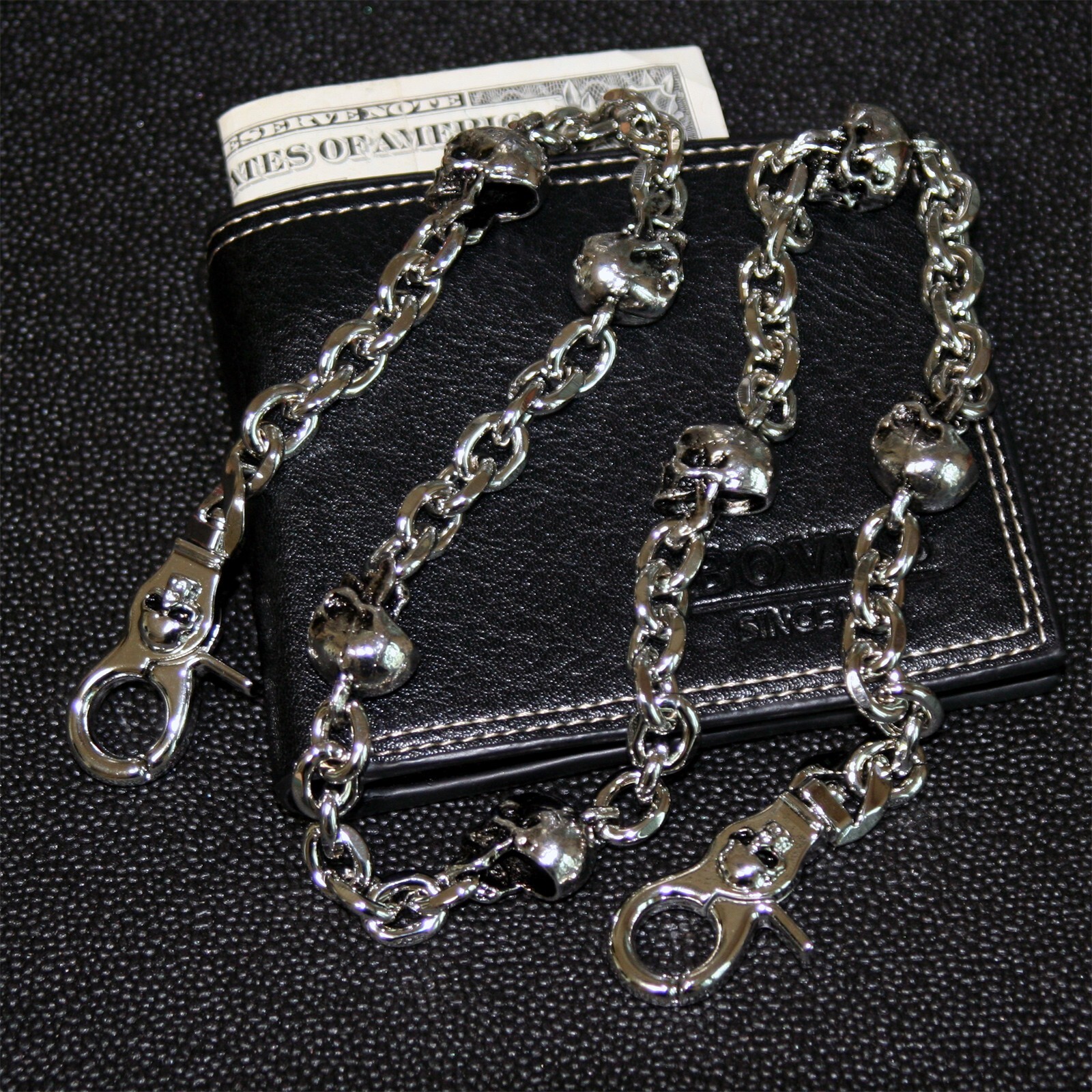 Multi Skull Connect EMO Biker Trucker Key Jean Wallet Chain (26.5") Silver CS80