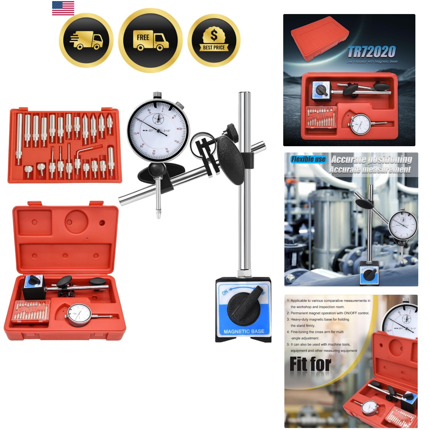 Dial Indicator with Magnetic Base and Point Precision Inspection Set, Dial  I...