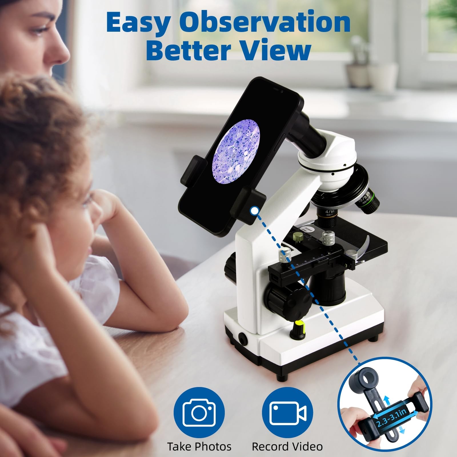 Microscope for Adults Kids,40X-2000X Monocular Microscope Kit for Home School...