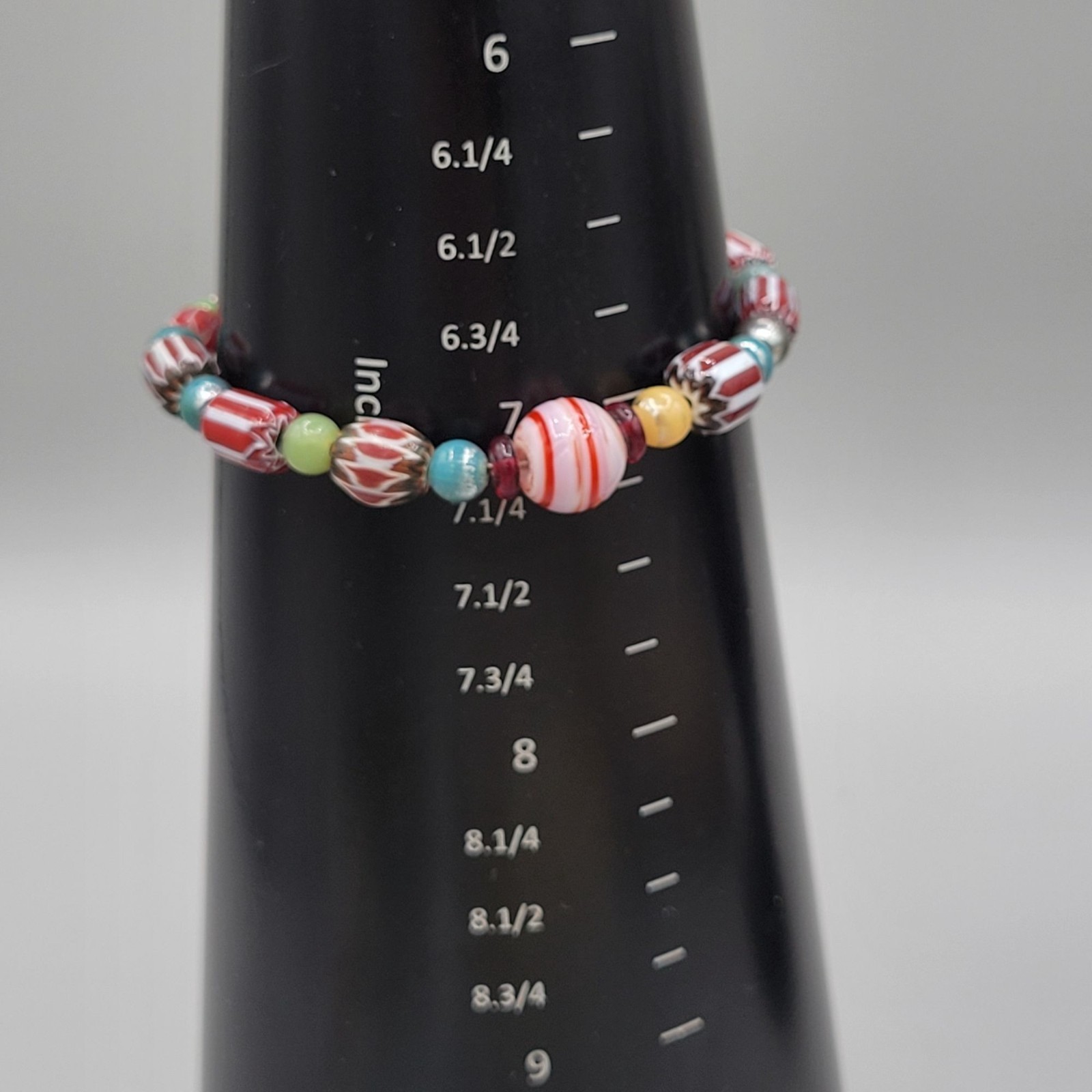 Chevron Glass Beaded Bracelet Hand Crafted Multicolor Toggle Close