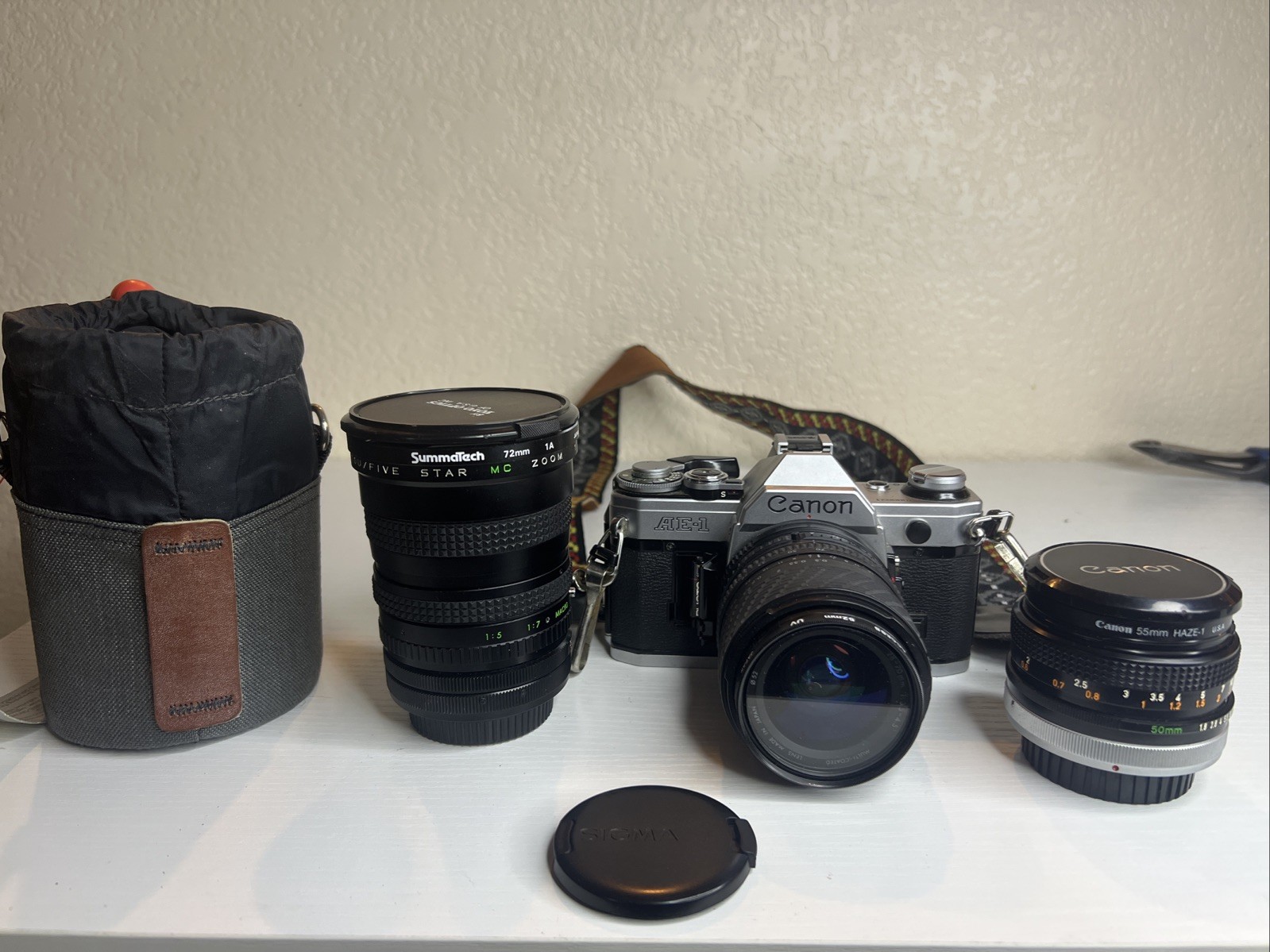 Canon AE-1  W/ 3 Lenses Canon 55mm Summatech 72mm Access 52mm Works Great