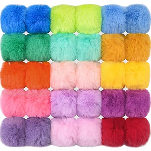 30 Pcs Faux Fur Pom Pom Balls Fluffy for Hats Beanies Shoes Bags Accessories