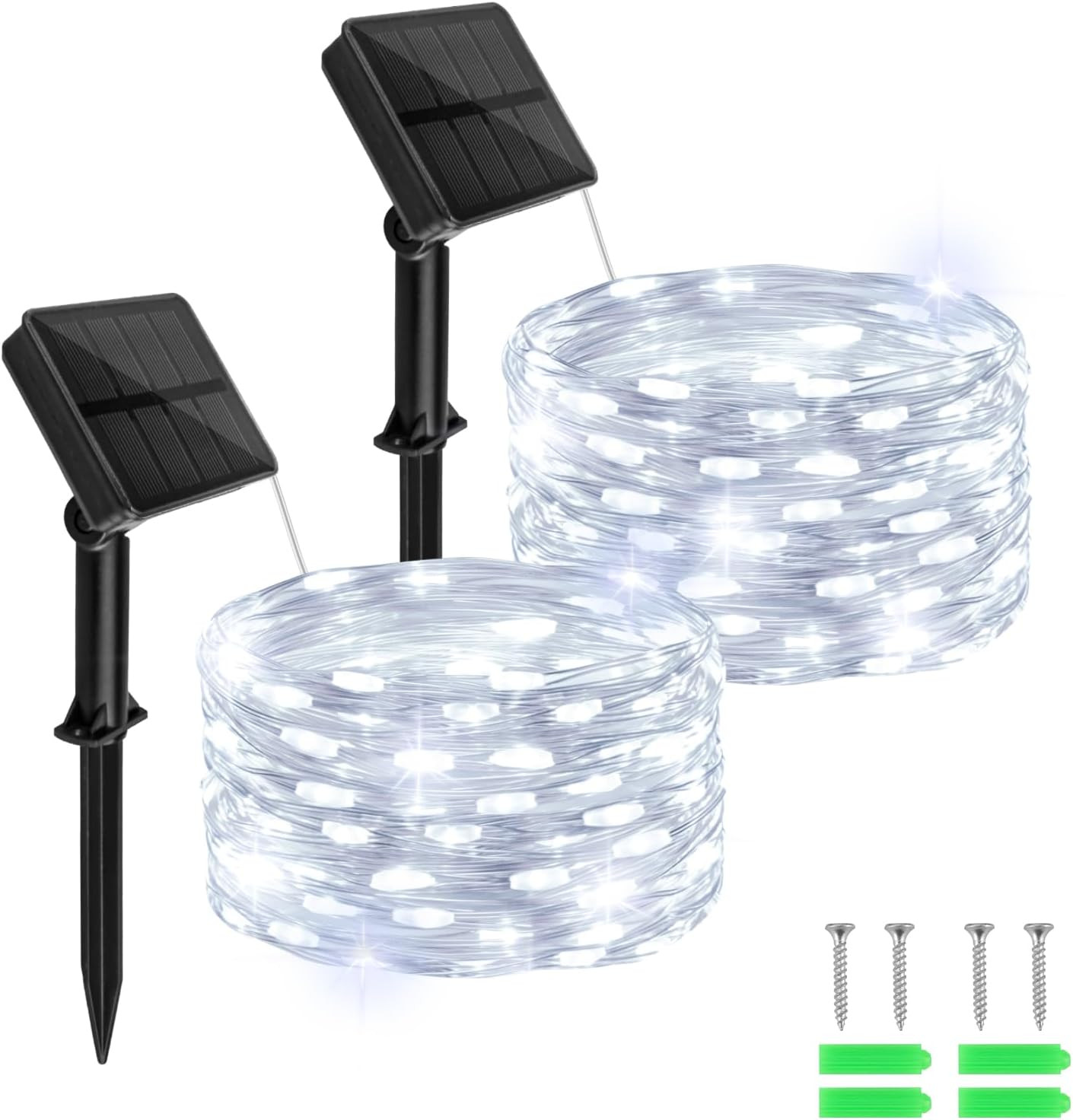 Luces solares de hadas exteriores, 16.4 ft, 50LED, 8 modos, 2 packs