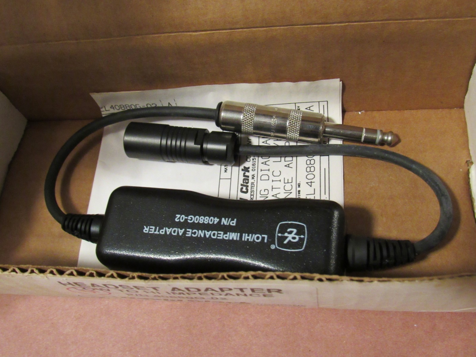David Clark Headset Adapter Low/High Impedance 40880g-02 Quantity 1