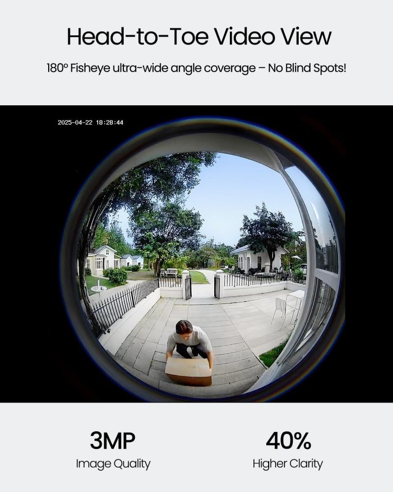 Doorbell Camera Wireless No Subscription, 180° Head to Toe View, 2-Way Talk