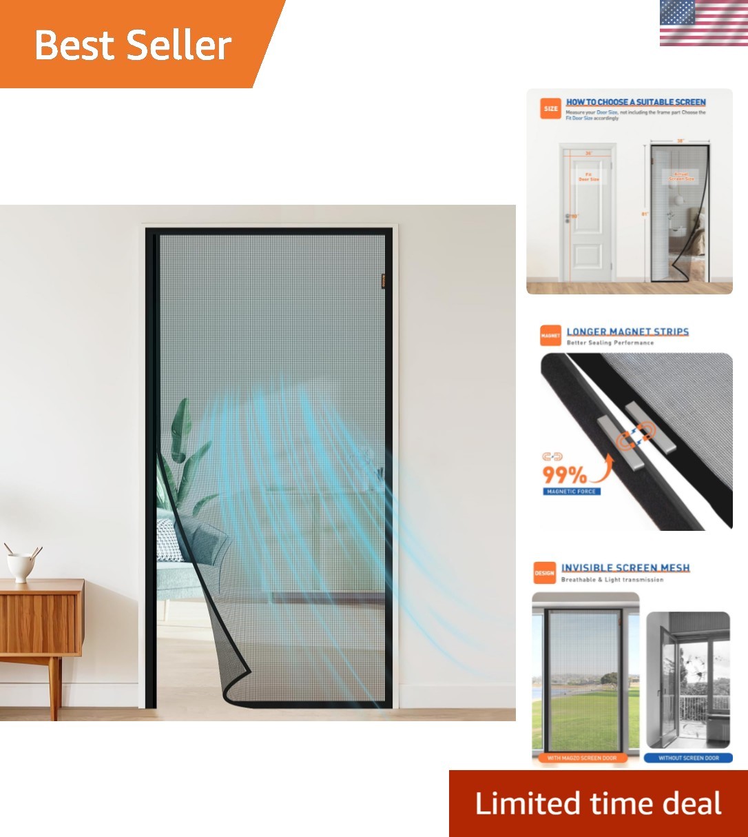 Magnetic Screen Door, Fit Door Size 36 x 80 Inches, Actual Screen Size 38 x 8...