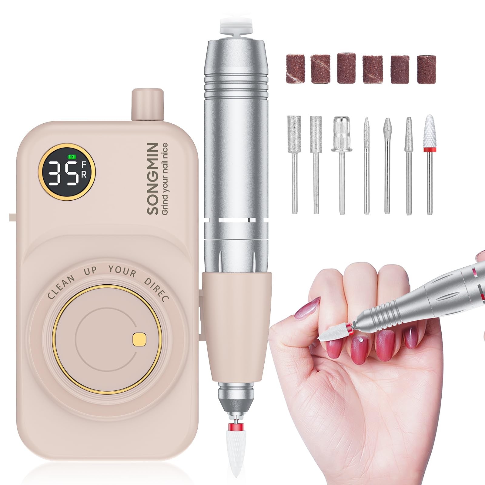Professional Nail Drill 35000 RPM,Portable Cordless Efile with Bits Kit for A...