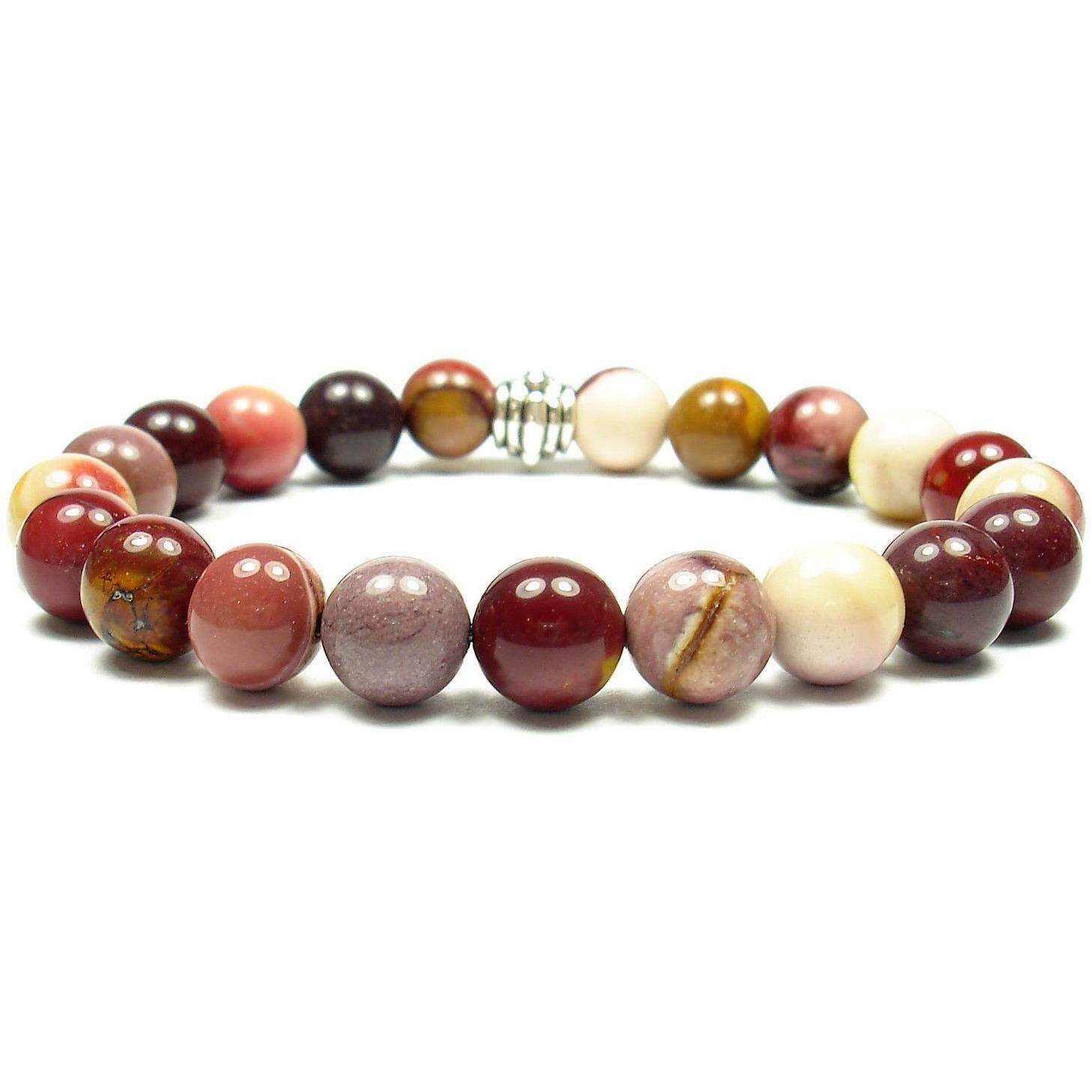 Jasper (Mookaite) 8mm Round Crystal Bead Bracelet with Description Card