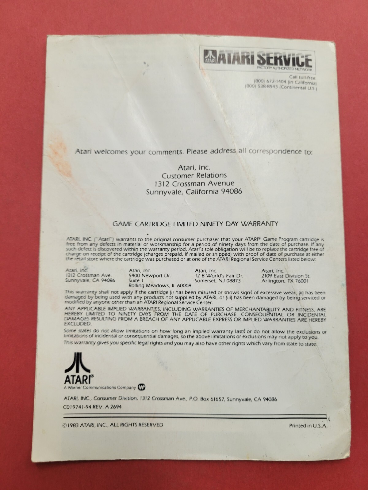 Vintage 1982 Atari 2600 Pole Position Game Program Instructions Booklet