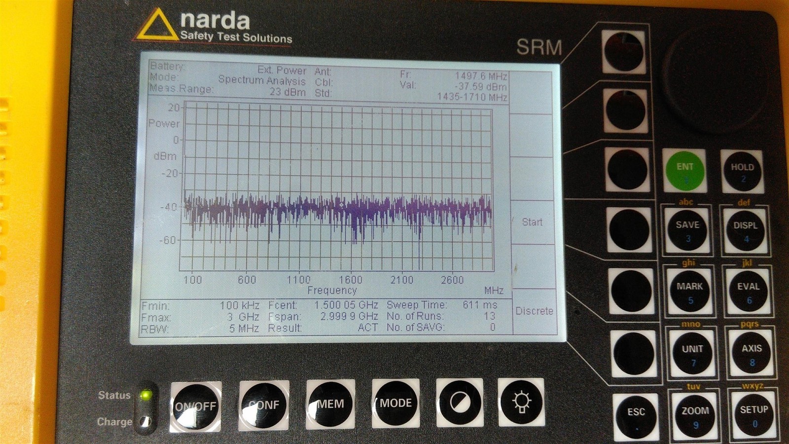 Power Tested Only Narda SRM 3001/01 100kHz-3GHz Basic Unit Radiation Meter AS-IS
