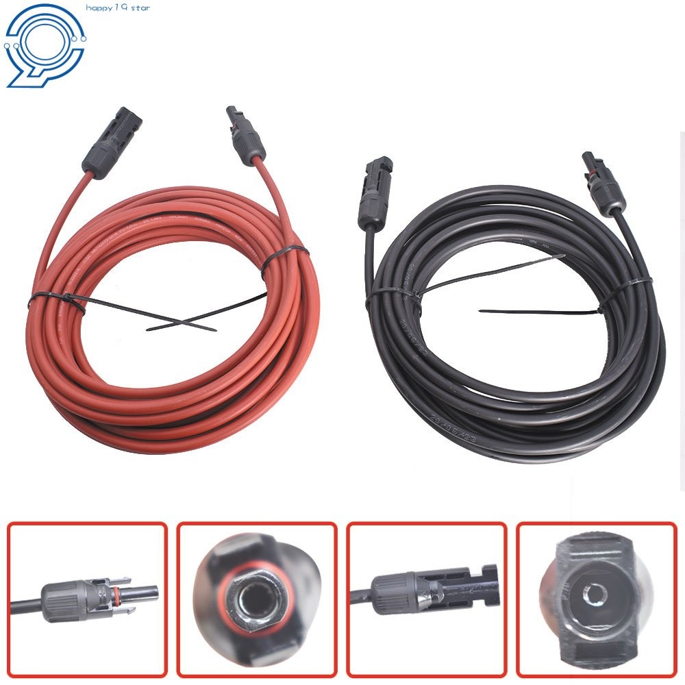 1 Pair 30 FT Black + Red 12AWG Solar Panel Extension Cable Wire Connector