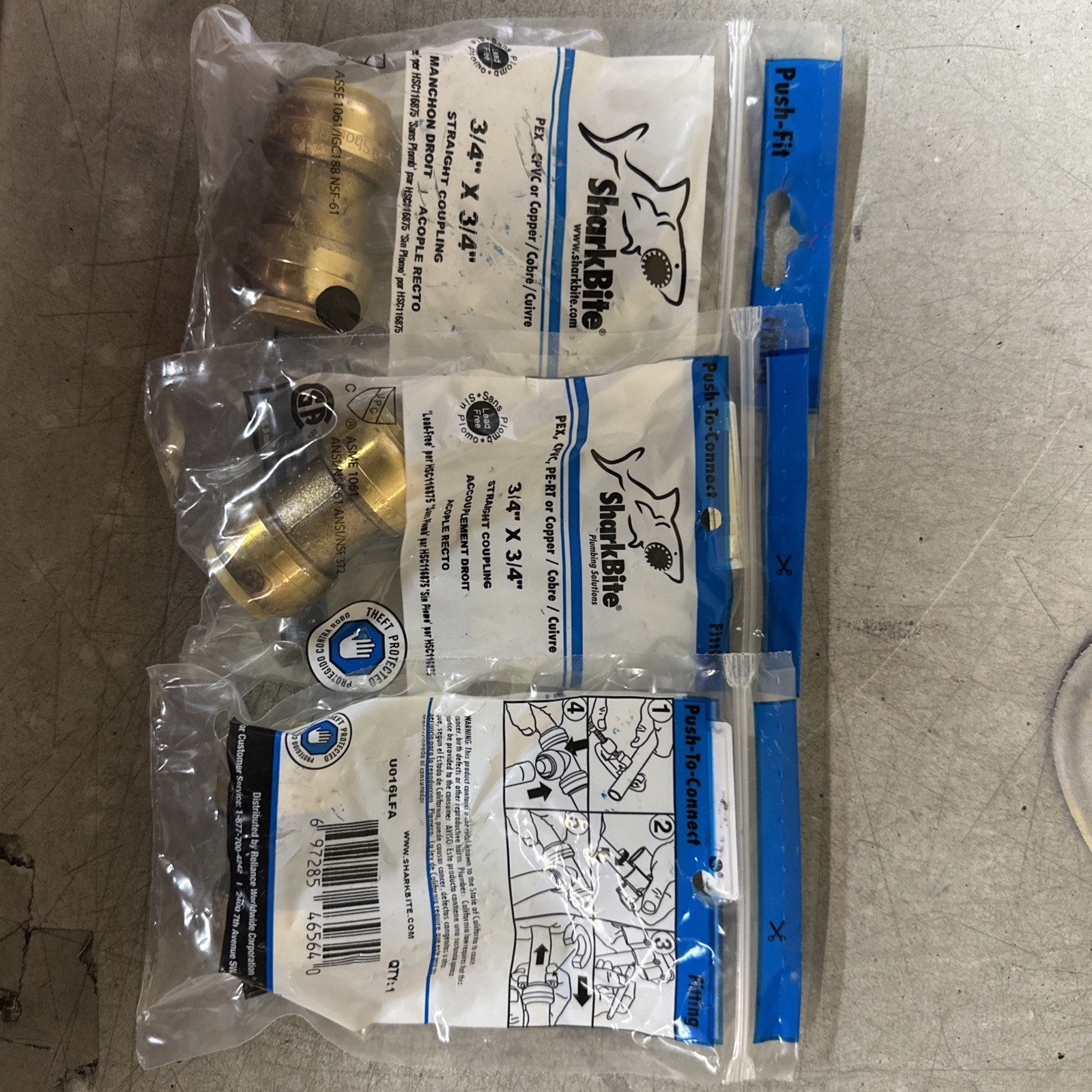 NEW SharkBite Straight Coupling 3/4”x3/4” (3pk) PN: U016LFA