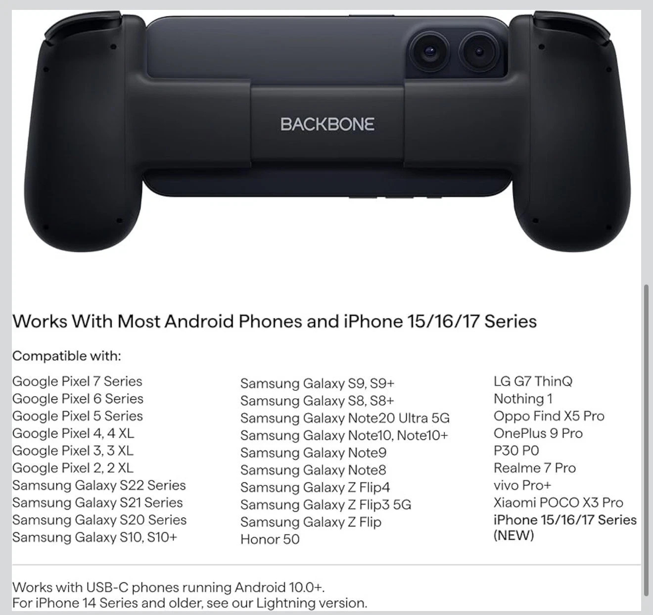 Backbone USB-C Mobile Gaming Controller (BB-51-P-BRW) - Black